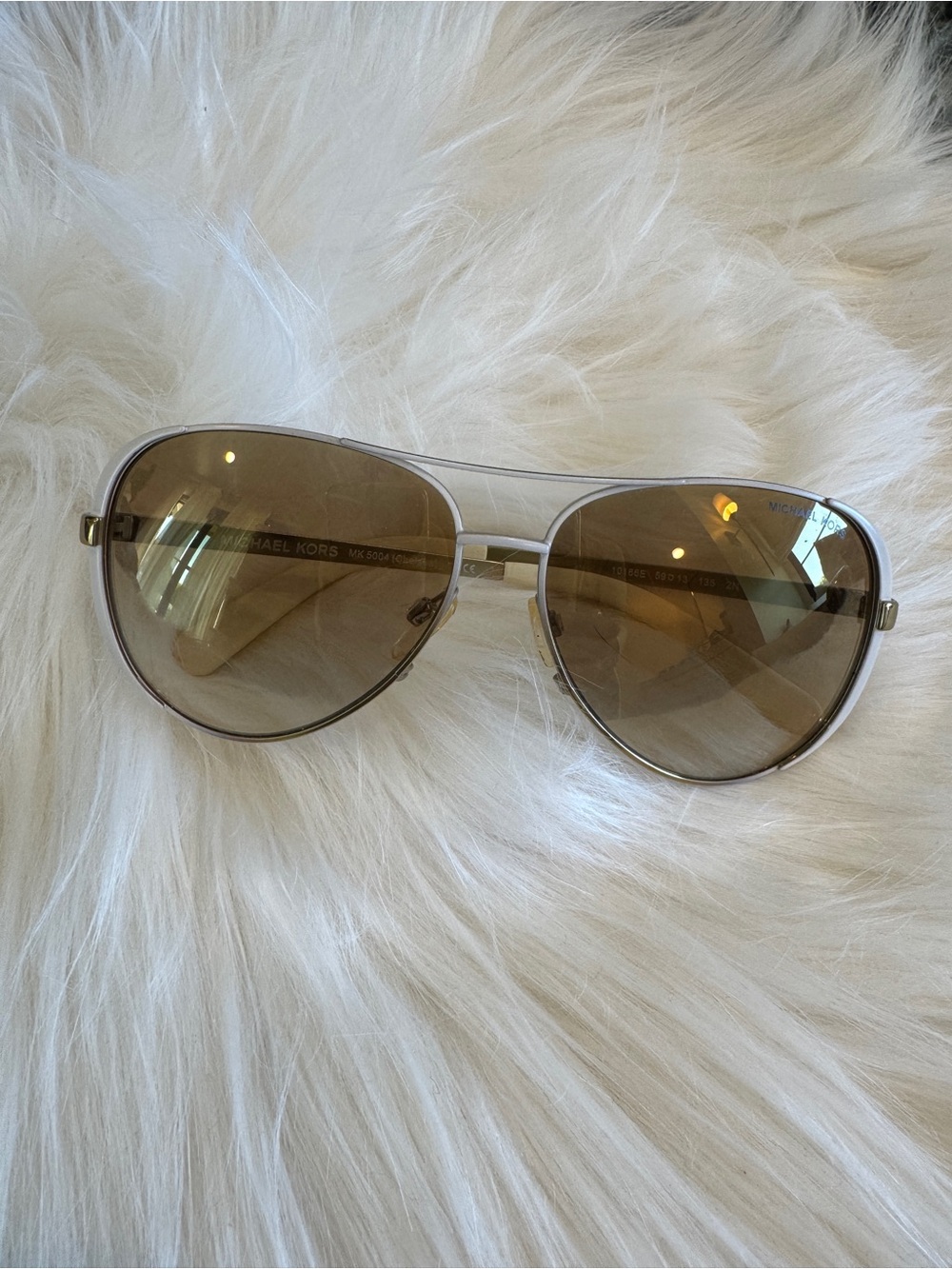 Michael Kors White & Gold-Tone Aviator Sunglasses with Brown Gradient Lenses